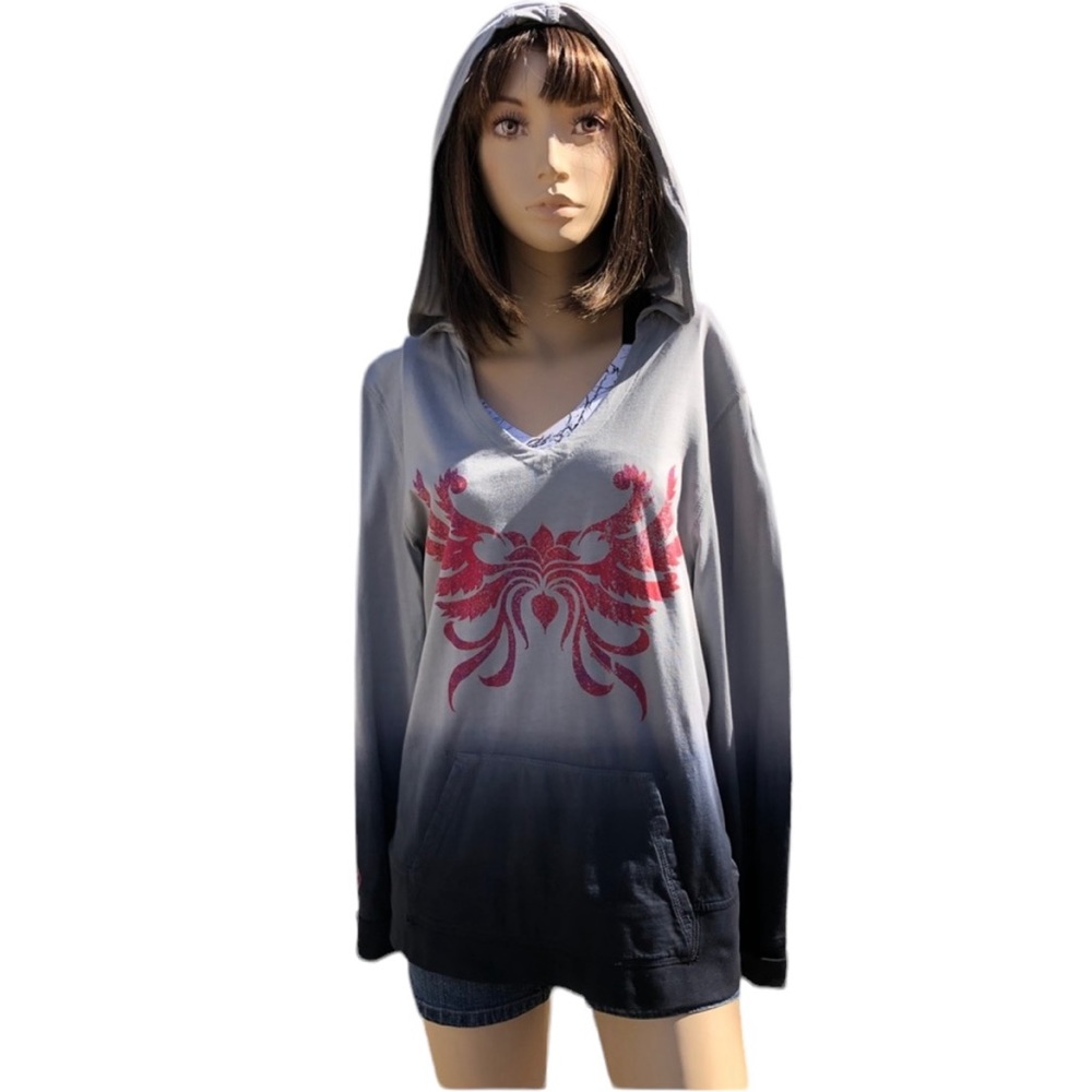 Crazy Shirts Long Sleeve Hoodie Ombré V Neck Lotus Print Tee Size Medium - Picture 2 of 10